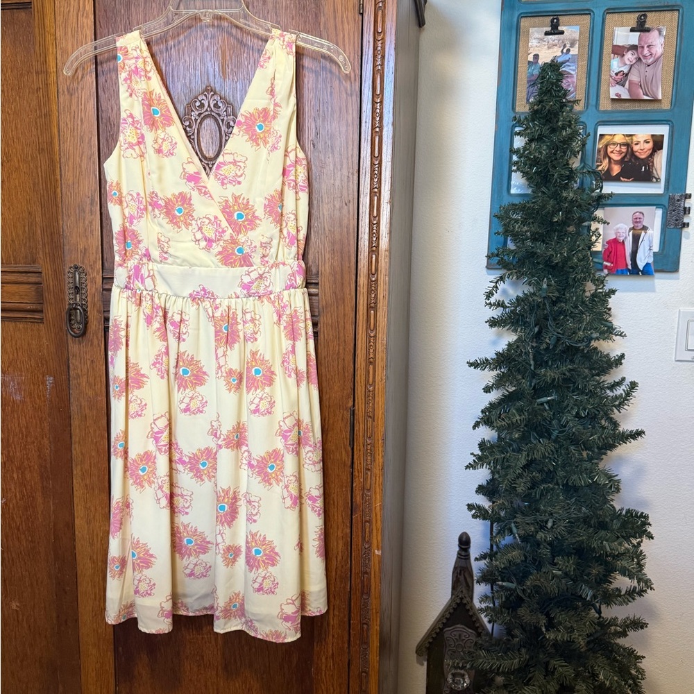 Anthropologie Floral Midi Dress in Yellow and Pink